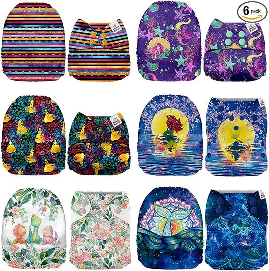 Mama Koala 1.0 Cloth Diapers for Babies, 6 Pack Pocket Shell Only (NO Inserts) - One Size Washable and Reusable Pocket Diapers for Newborns and Toddlers - 160018