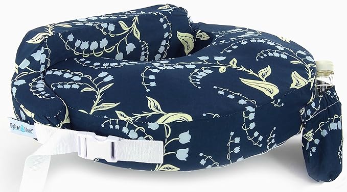 My Brest Friend Original Nursing Pillow Enhanced Ergonomics Essential Breastfeeding Pillow Support For Mom & Baby W/ Convenient Side Pocket, Double Straps & Slipcover, Navy Bluebells