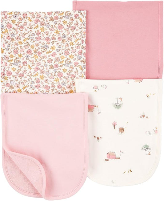 Carter's Baby Girls 4 Pack Cotton Burp Cloths (Pink/Heather)