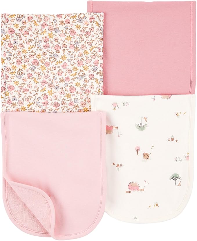 Carter's Baby Girls 4 Pack Cotton Burp Cloths (Pink/Heather)