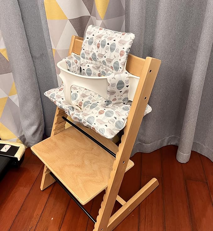 Extra Padded Soft Dining Chair Seat Cushion, Wateproof & Wipe Clean Cushion for Stokke Tripp Trapp High Chair, 18" L x 11" W, Compatible & Convertible Design (Sweet Dreams-Whales & Balloons)