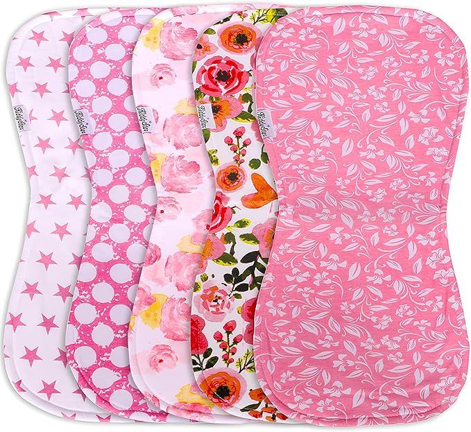 KiddyStar 5-Pack Burp Cloths – Organic Cotton, Soft, Large & Absorbent 3-Layer Towels for Newborns – Essential for Feeding & Spit-Up