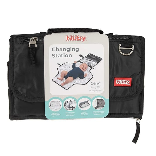Nuby Portable Baby Changing Pad Station by Dr. Talbot's, Quick Wipe Clean Changing Mat with Built-in Pillow, Classic Black