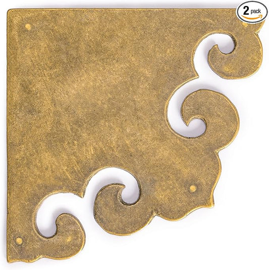 Brass Curled Box Corner Plate – Set of 2, 3.3", by Hardware Philosophy