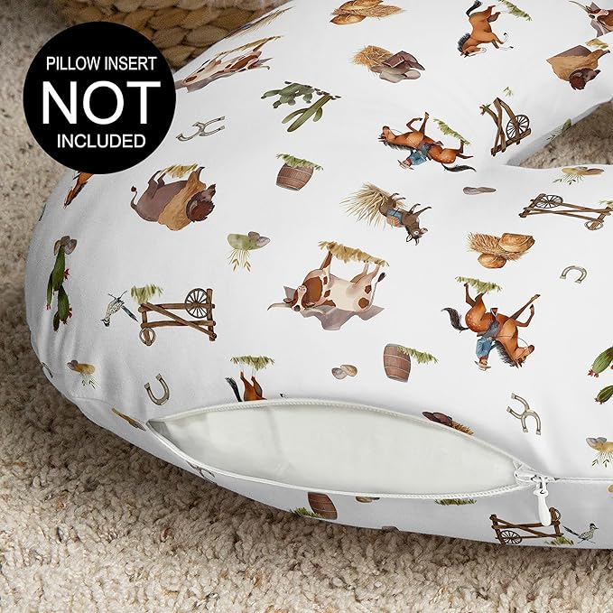 Sweet Jojo Designs Western Cowboy Boy Nursing Pillow Cover Baby Breastfeeding Slipcover Infant Newborn Nursery Bottle Breast Feeding Pillowcase (Pillow NOT Included) Wild West Horse Cow Farm Animal