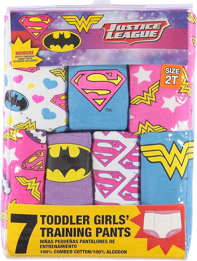 DC Comics Unisex Baby Toddler Potty Training Pants With Superman, Batman & Wonder Woman With Success Chart & Stickers