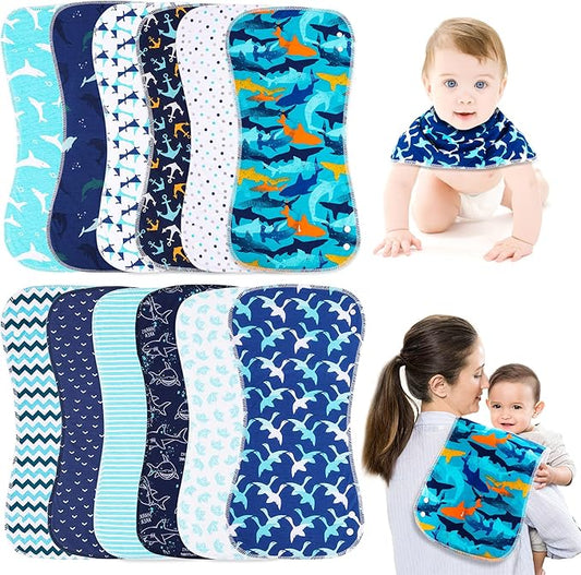 Baby Burp Cloths & Baby Bibs 2-in-1 Design Large Size 3 Layers Thicken Cotton Super Absorbent and Soft Baby Spit Up Burping Rags Baby Burp Cloth Set for Boys and Girls Solid 12 Pack