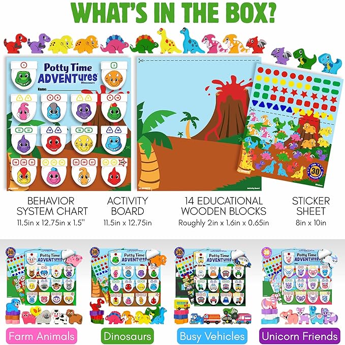 LIL ADVENTS Potty Training Reward System - 14PC Wooden Stacking Blocks with Dinosaur Themed, Montessori Behavior System Advent Calendar for Toddlers 18M+ Boys Girls