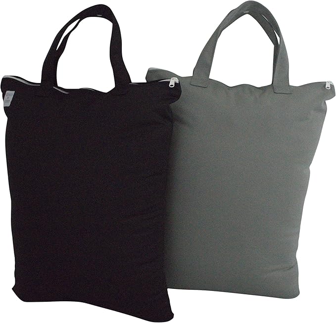 MOM & BAB Wet Bags for Baby Cloth Diapers, Swimsuits and Towels, Travel, Wet Dry Bag for Diaper Bag, Breast Pump Parts, Gym | Water & Odor Resistant (Black & Gray)