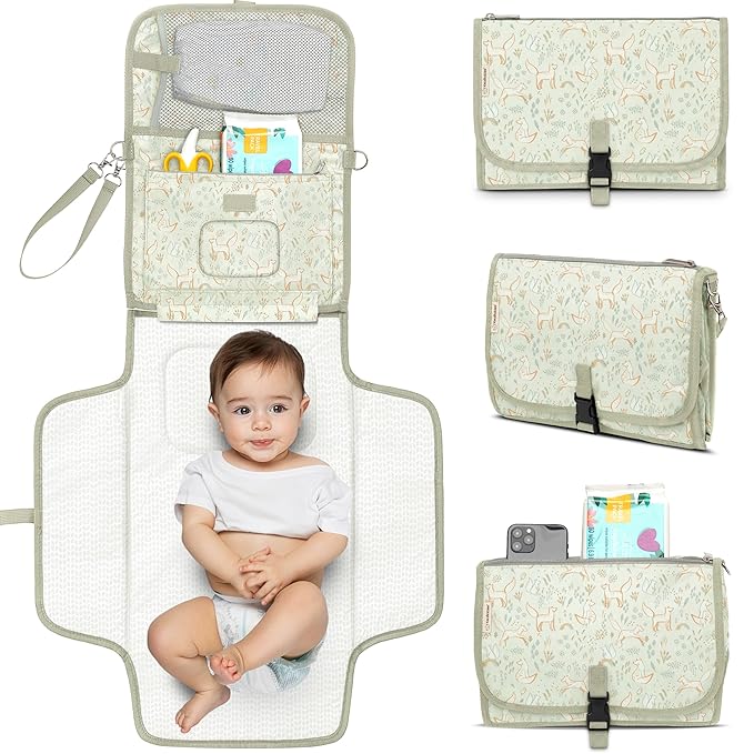 KeaBabies Portable Diaper Changing Pad, Travel, Car - Large Waterproof Baby Changing Mat, Wipeable, Padded, On The Go Travel Diaper Clutch Bag, Easy to Use Pockets for Newborn Essentials (Fox Vale)