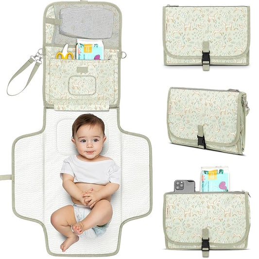 KeaBabies Portable Diaper Changing Pad, Travel, Car - Large Waterproof Baby Changing Mat, Wipeable, Padded, On The Go Travel Diaper Clutch Bag, Easy to Use Pockets for Newborn Essentials (Fox Vale)