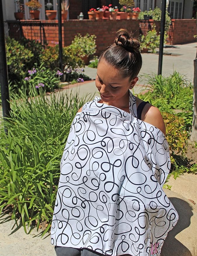 LK Baby Breastfeeding Nursing Cover Apron – Soft Cotton Privacy Cover with Rigid Neckline, Adjustable Strap & Travel Bag