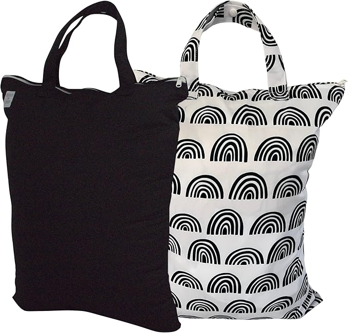 MOM & BAB Wet Bags for Baby Cloth Diapers, Wet Dry Bag for Breast Pump Parts, Bag for Wet Swimsuits and Towels (Rainbow & Black)