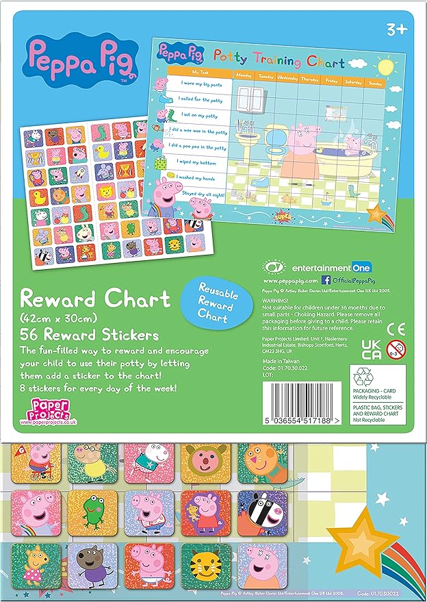 Paper Projects 01.70.30.022 Peppa Pig Potty and Toilet Training Reward Chart and 56 Sparkly Stickers, Pink