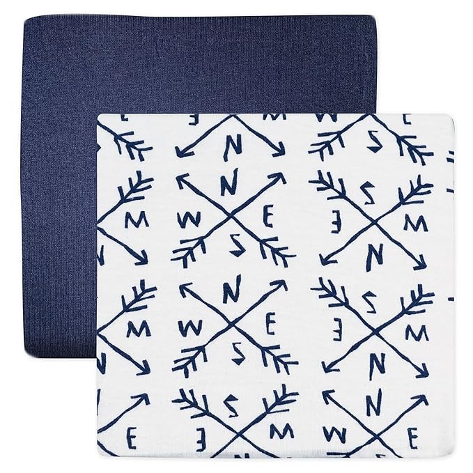 HonestBaby Unisex Baby Organic Cotton Changing Pad Covers (Set of Two) Winter Accessory Set, Compass/Navy, One Size US