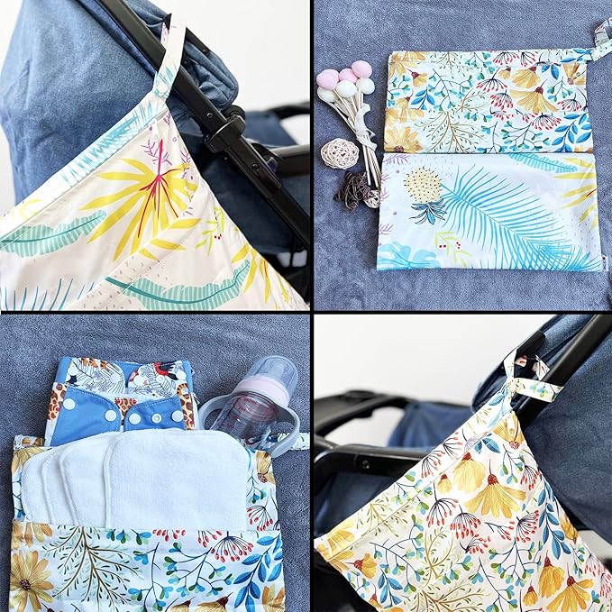 Wet Bag,2 pack Baby Wet Dry Cloth Diaper Bags,Multi-functional Bag,Waterproof Washable, Reusable for Travel, Stroller, Pool,Beach, Wet Swimsuits,Dirty Gym Clothes, Mommy Bag 2WB13