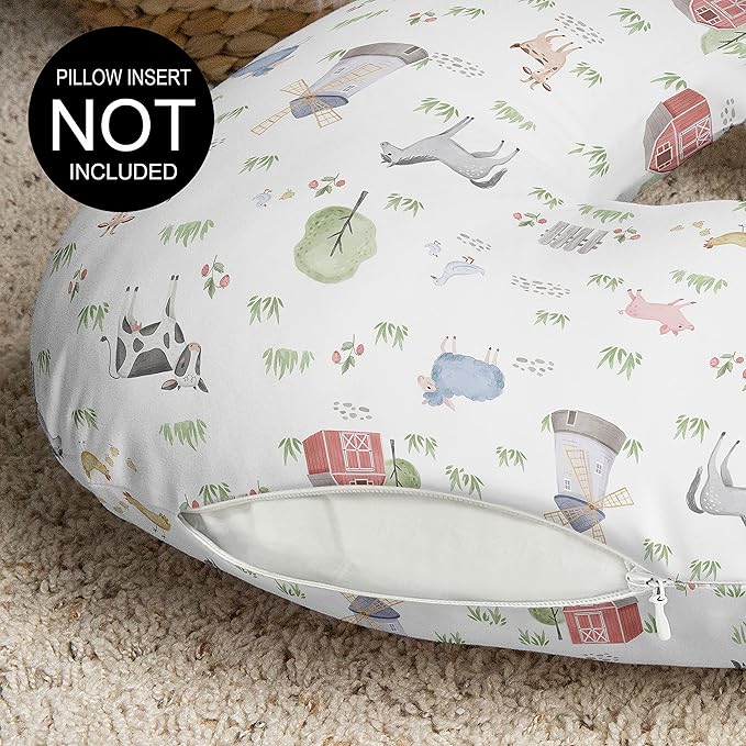 Sweet Jojo Designs Farm Animals Nursing Pillow Cover Breastfeeding Pillowcase Newborn Infant Bottle Breast Feeding Pillow NOT Included Watercolor Farmhouse Barn Horse Cow Gender Neutral