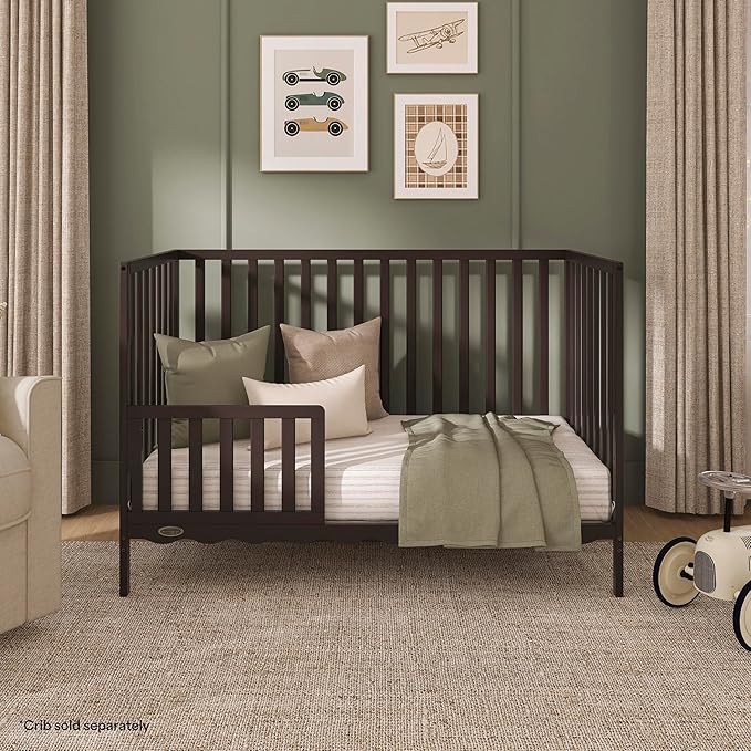 Dream On Me Toddler Guard Rail for Convertible Crib, Solid Wood Bed Rail for Toddler Bed Conversion, Chocolate Chip