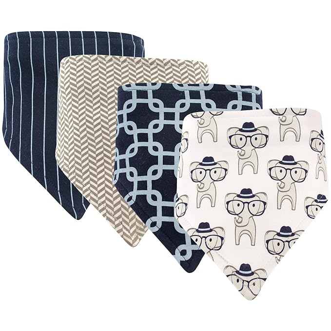 Hudson Baby Unisex Baby Cotton Bandana Bibs, Smart Elephant, One Size