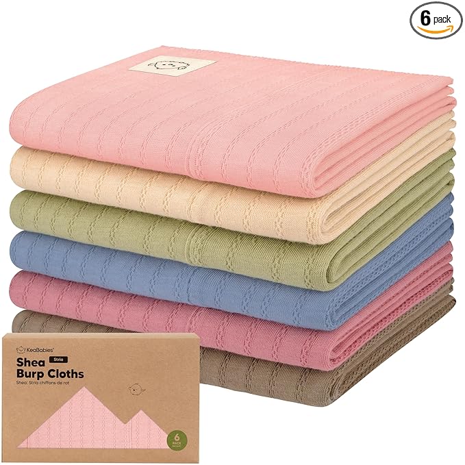 KeaBabies Organic Cotton Burp Cloths Baby Girl, Boy - 6-Pack Large Burping Clothes for Babies, Spit Up Rags, Super Soft & Absorbent Newborn Wash Towels, Gender Neutral, Non-Shrink (Stria, Boho)