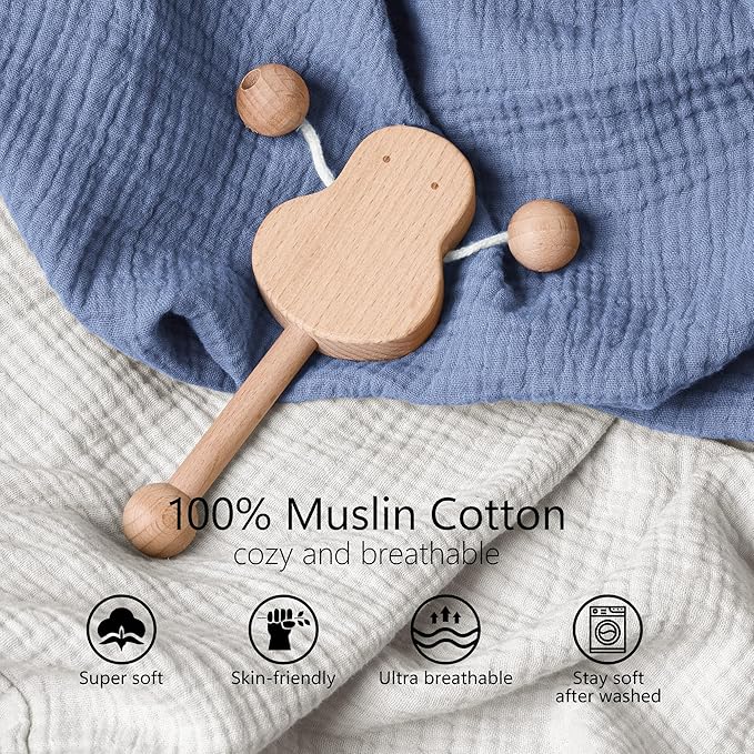 Bearmoss Baby Changing Pad Cover, Muslin [100% Cotton] Diaper Table Covers, 32'' x 16'' Soft Breathable Changing Pad Sheets for Unisex Baby Girls and Boys with Strap Holes (BlueWhite)