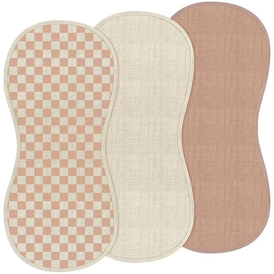 Hahafelt 3 Pcs Changing Pad Liners Fits in Peanut Shape Changing Pad Waterproof Diaper Mats Organic Cotton Peanut Mats are Warm on a Baby's Back, Washable Reusable(Checker Style,Brown)