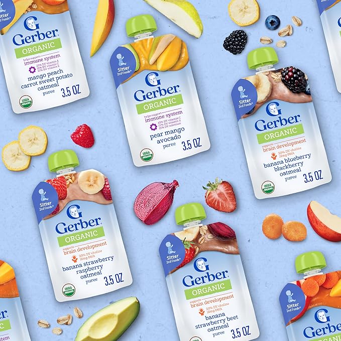 Gerber Stage 2 Baby Food, Organic, Baby Food Pouches, Puree Pouches, Non-GMO, No Artificial Flavors or Colors, 9-Pack
