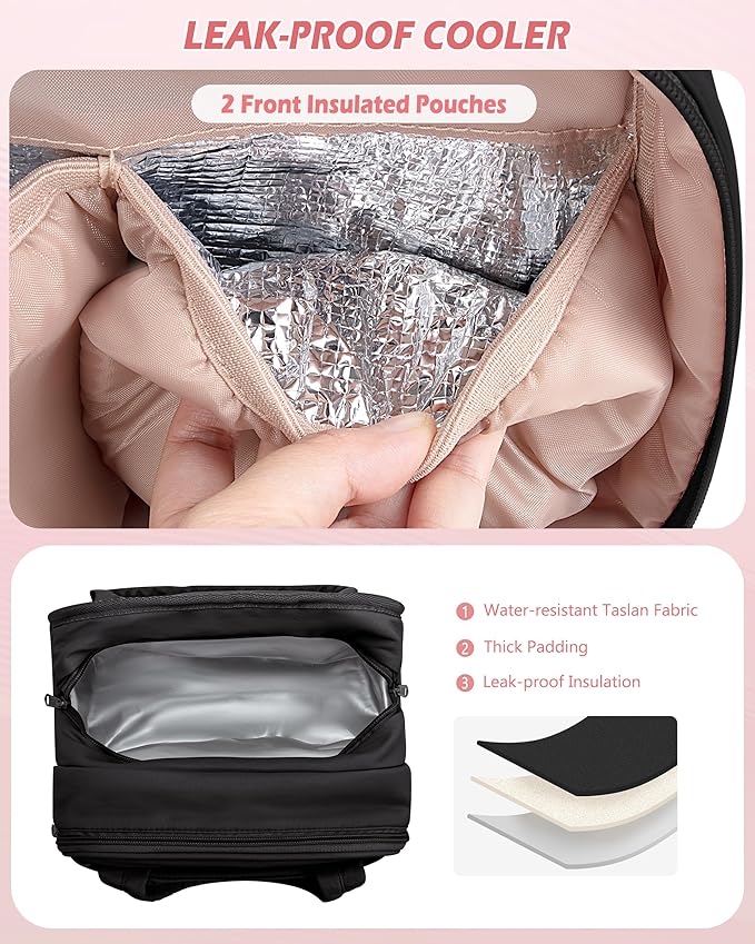 Marscamd Quilted Wearable Breast Pump Bag with Cooler Compartment, Wearable Pump Case Compatible with Momcozy and Most Brand Hands-Free Breast Pumps, Black
