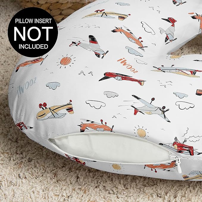 Sweet Jojo Designs Vintage Airplane Boy Nursing Pillow Cover Baby Breastfeeding Slipcover Infant Newborn Nursery Bottle Breast Feeding Pillowcase(Pillow NOT Included) - Airplanes Transportation Clouds