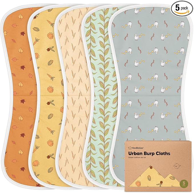 Organic Burp Cloths Baby Boy & Girl - 5-Pack Super Absorbent Cotton Burping Cloths for Babies, Soft & Plush Newborn Spit Up Rags, Infant Towels for Milk Spit Up, Unisex, Large 21" x 10" (Countryside)