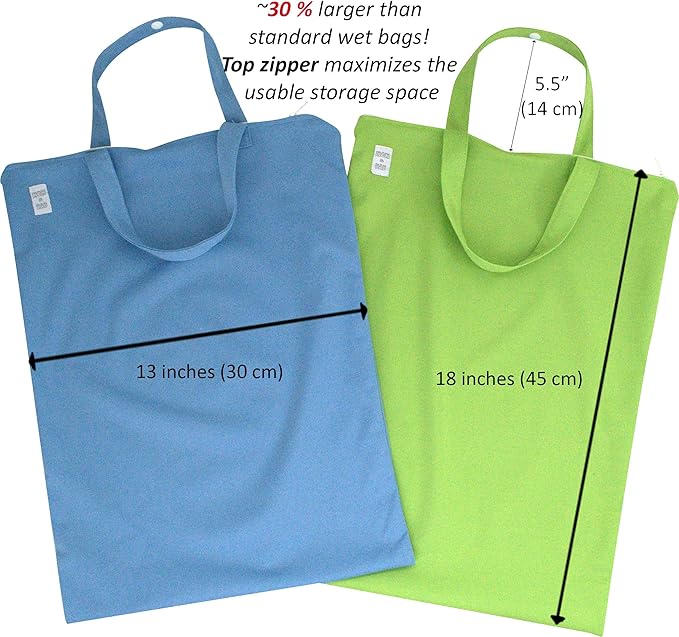 MOM & BAB Wet Bags for Baby Cloth Diapers, Swimsuits and Towels, Travel, Diaper Bag, Wet Dry Bag for Breast Pump Parts, Gym, Yoga | Water & Odor Resistant (Blue&Green)