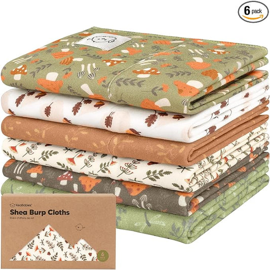 Organic Burp Cloths Baby Boy, Girl - 6-Pack Large 100% Cotton Burping Cloths for Babies, Spit Up Rags, Super Absorbent, Ultra Soft Newborn Rag, Gender Neutral, Machine Washable, Durable (Fall Spores)
