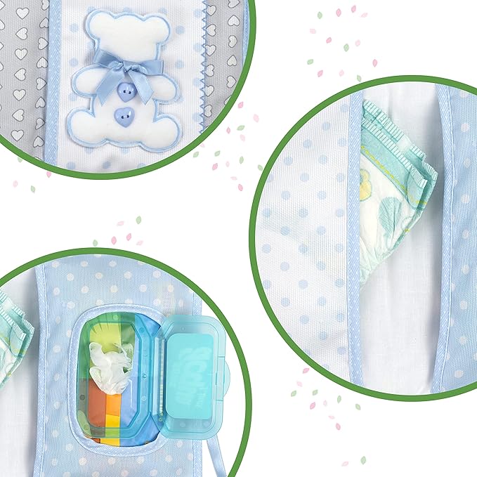 Diaper and Wipes Bag, Portable Diaper and Wipes Bag Organizer, with Booklet Opening, Gift Idea for Future Parents, 100% Made in Italy, Light Blue Colour, grey, AMA1717B
