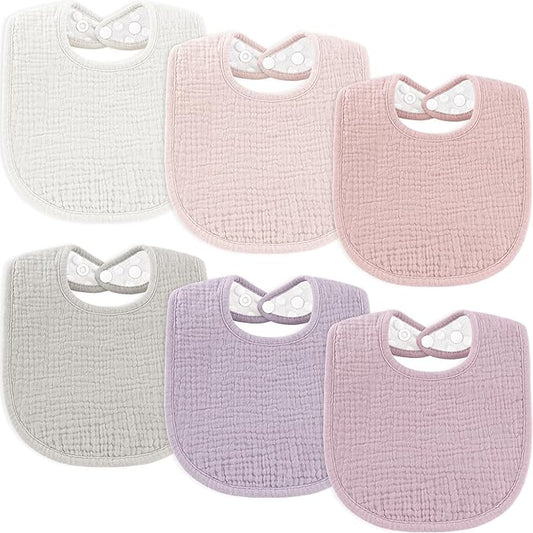 Susurration Muslin Baby Bibs 6 Pack Cotton Baby Drool Bibs,Soft Adjustable Baby Drooling Bibs for Unisex Boys Girls