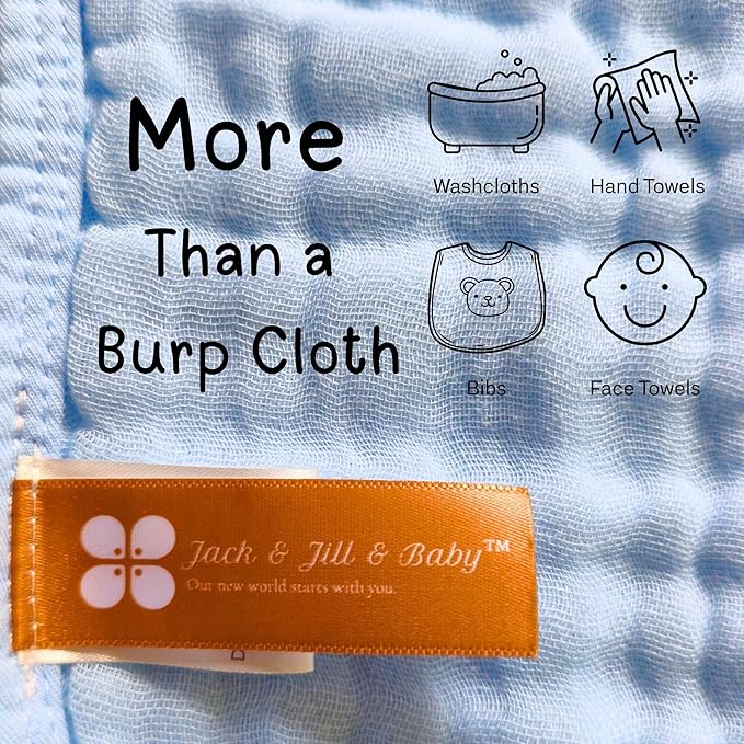 Jack & Jill & Baby 6-Layer Muslin Burp Cloths – 100% Cotton, Ultra-Soft & Super Absorbent, Large Size, Neutral Colors, Pack of 4 (Strawberry Hugs)