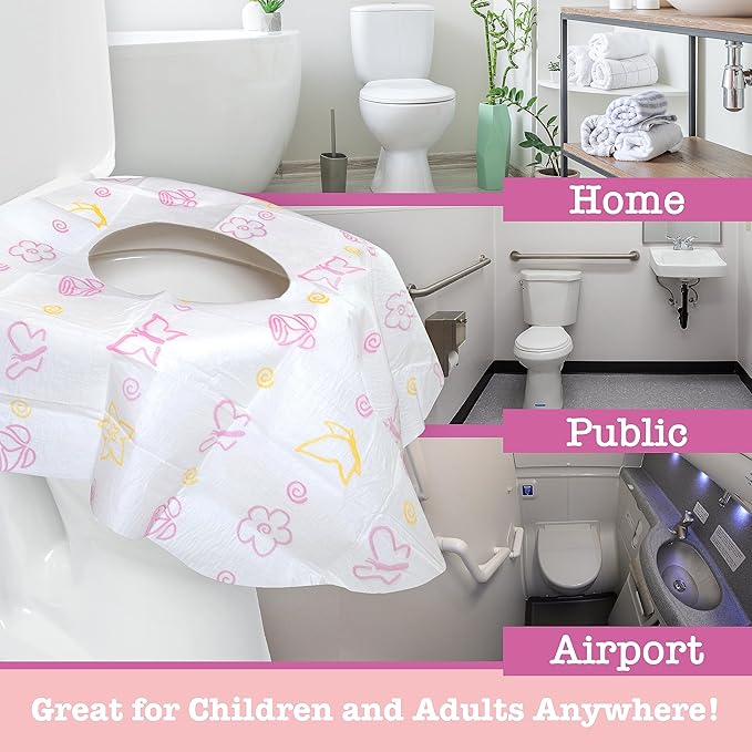 Potty Shields Toilet Seat Covers Disposable (12 Pack, Floral) - XL Waterproof Toilet Cover for Toddlers, Kids & Adults - Portable & Individually Wrapped for Travel, Potty Training & Public Restrooms
