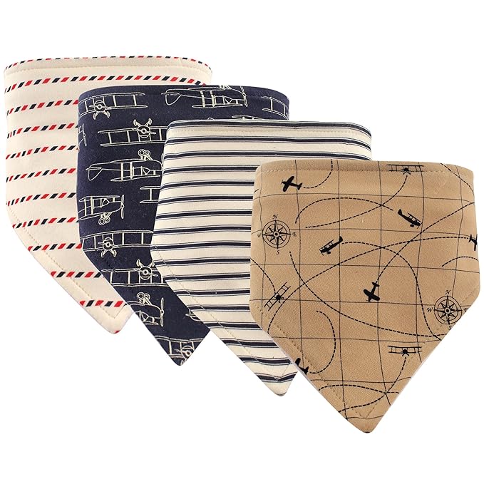 Hudson Baby Unisex Baby Cotton Bandana Bibs, Airplane, One Size (Pack of 2)