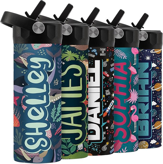 Personalized Water Bottle for Kids - 20 oz - 14 Design Options, Custom Water Bottle for Children - End of School Year Gifts, Back to School Gifts - BPA FREE, Double-Wall Insulation - Sea