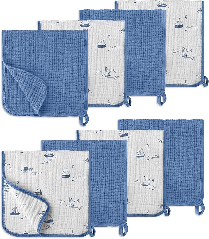 Muslin Burp Cloths, 20"x10"- Pack of 8, 6 Layers Super Soft Absorbent & Breathable 100% Cotton for Baby Drool and Messes, Burp Cloth Baby Boy and Burp Cloths Baby Girl
