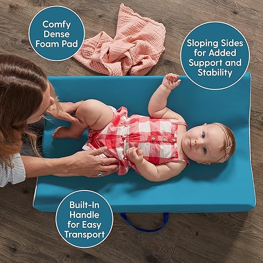 FDP SoftScape Ultra-Soft Daycare Baby and Infant Contoured Changing Pad, Non-Slip Bottom, Built-In Handle Easy to Transport Travel - Teal/Light Gray (10421-TLLG)