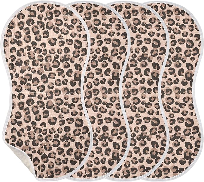Leopard Cheetah Print Burp Cloths Baby Boys Girls Absorbent Soft Cotton Burping Cloths Rags 4 Pack