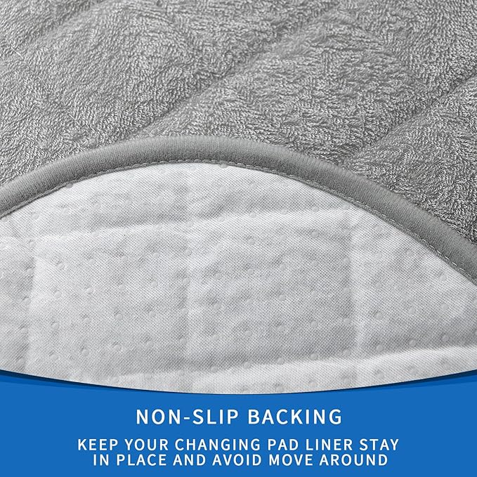 Changing Pad Liner Waterproof 3 Pack Quilted Thicker, Fits for Peanut Shape Changing Pad, Soft Viscose Terry Surface, Non-Slip Design Reusable Pad Liners Machine Washable, Gray