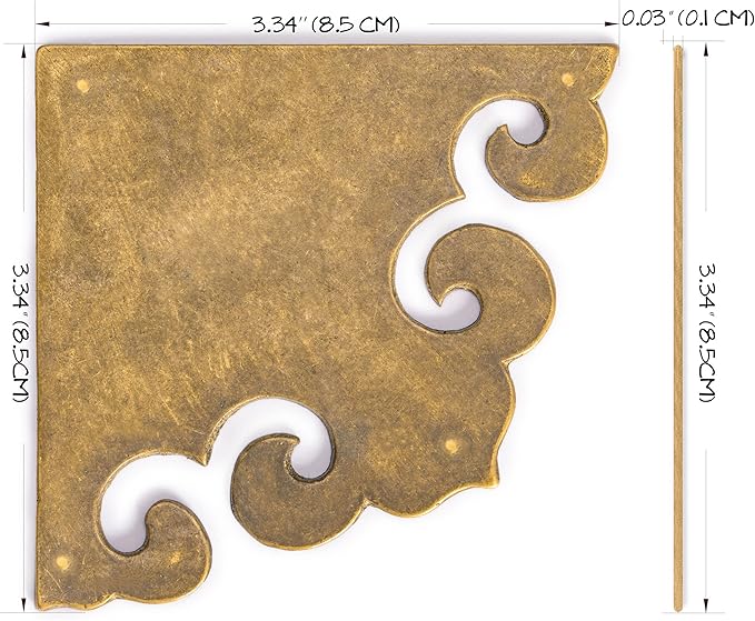 Brass Curled Box Corner Plate – Set of 2, 3.3", by Hardware Philosophy