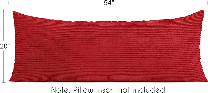 Sweet Jojo Designs Burgundy Red Unisex Boy or Girl Body Pillow Cover Case – Decorative Accent Long Couch Kids Bed Pregnancy Pillowcase 54x20 - Solid Color Striped Corduroy Textured Minimalist