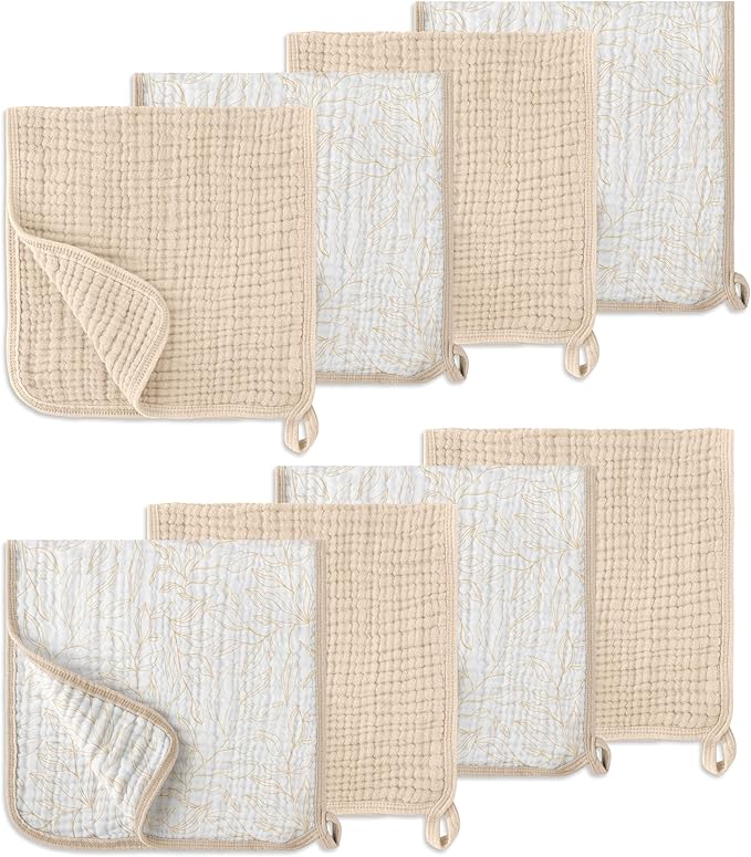 Muslin Burp Cloths, 20"x10"- Pack of 8, 6 Layers Super Soft Absorbent & Breathable 100% Cotton for Baby Drool and Messes, Burp Cloth Baby Boy and Burp Cloths Baby Girl