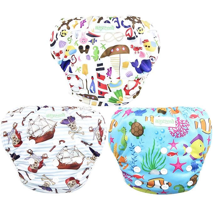 wegreeco Baby & Toddler Snap One Size Adjustable Reusable Baby Swim Diaper (Sealife,Small,3 Pack)
