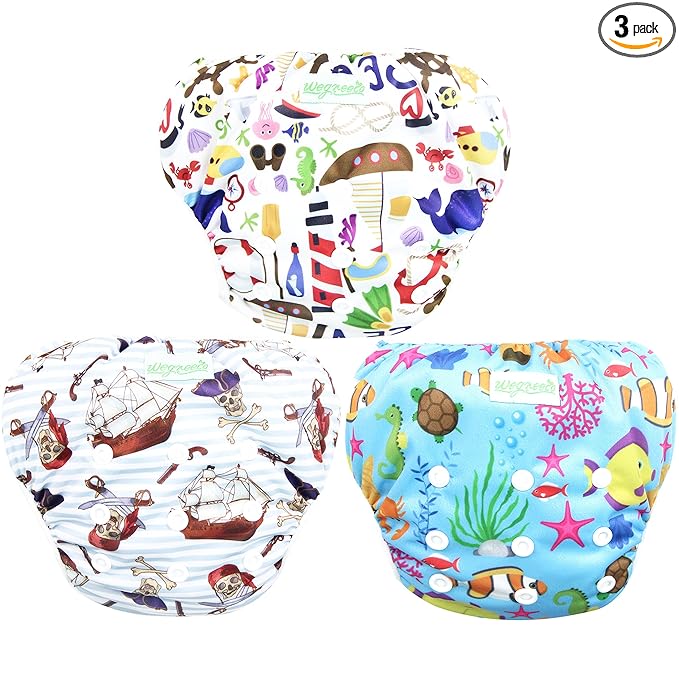wegreeco Baby & Toddler Snap One Size Adjustable Reusable Baby Swim Diaper (Sealife,Large,3 Pack)