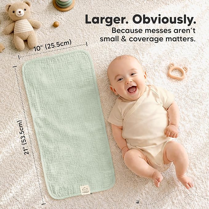KeaBabies Organic Muslin Burp Cloths Baby Boy, Girl – 10-Pack 100% Cotton Muslin Burping Cloths for Babies, Newborn, 21x10 Large & Absorbent Spit Up Rags, Baby Washcloth, Infant Towels (Sage)