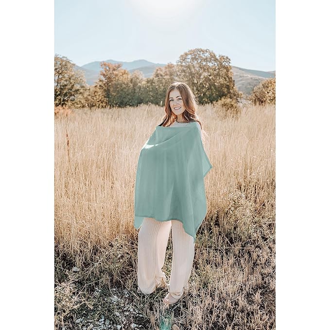 Konssy Muslin Nursing Cover for Baby Breastfeeding, Breathable 100% Cotton Breastfeeding Cover with Rigid Hoop for Mother Nursing Apron, Multi-use Carseat Canopy (Green)