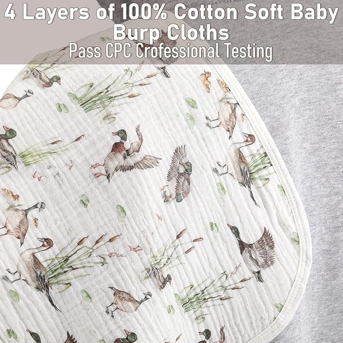 Hahafelt 4 Pcs Mallard Duck Baby Burp Cloths 100% Cotton Absorbent & Soft Burping Cloth Large 22'' x 10" Newborn Towel 2-in-1 Baby Spit up Burping Rags Set for Boys Girls Infant Newborn(Plaid Style)